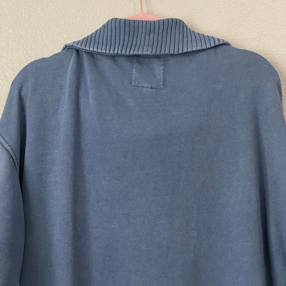 Aerie Sweatshirt Womens Large Blue Oversized Quarter Zip Ribbed Trim Cozy Cotton - Picture 7 of 11